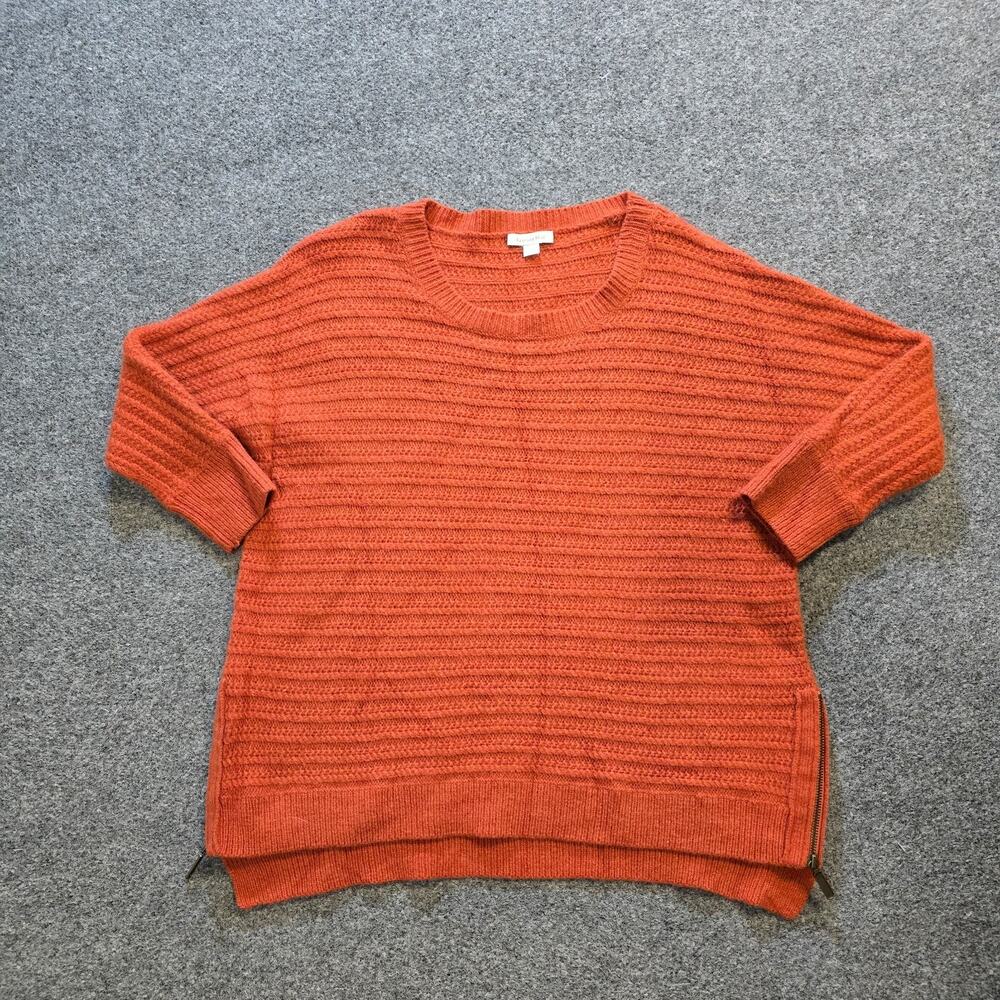 Garnet Hill Sweater Womens Size Orange Wool Angora Rabbit Hair Textured Capsule
